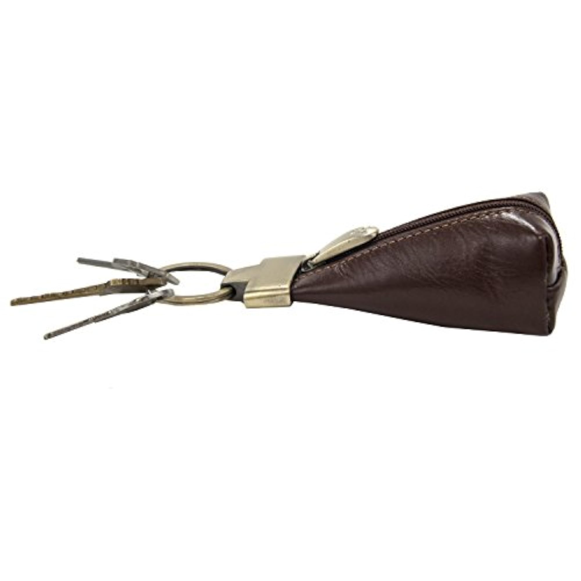K10 Brown Leather Key Ring Zippered Coin Pouch